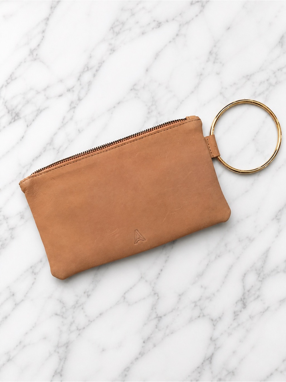 ABLE Leather Wristlet Clutch Tan Minimalist Pouch - Needs Zipper Repair